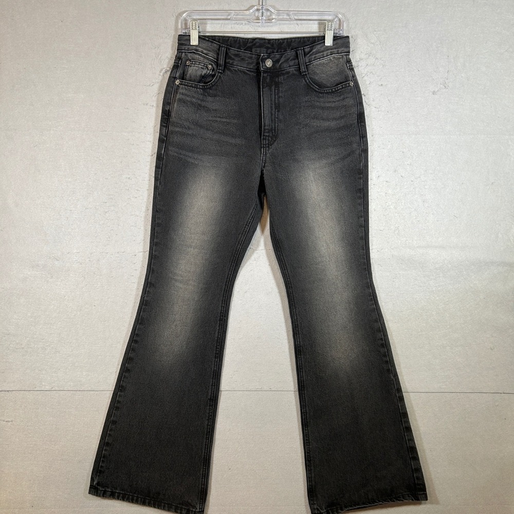 Leaves Strawberry Jeans Womens Large Black Flared Faded High Rise